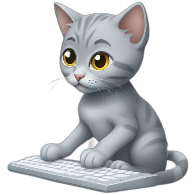 grey kitten typing on keyboard emoji