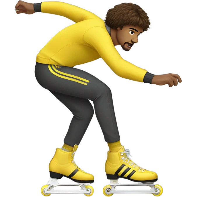 man with brown mullet haircut, in a yellow adidas training suit, rollerskating emoji