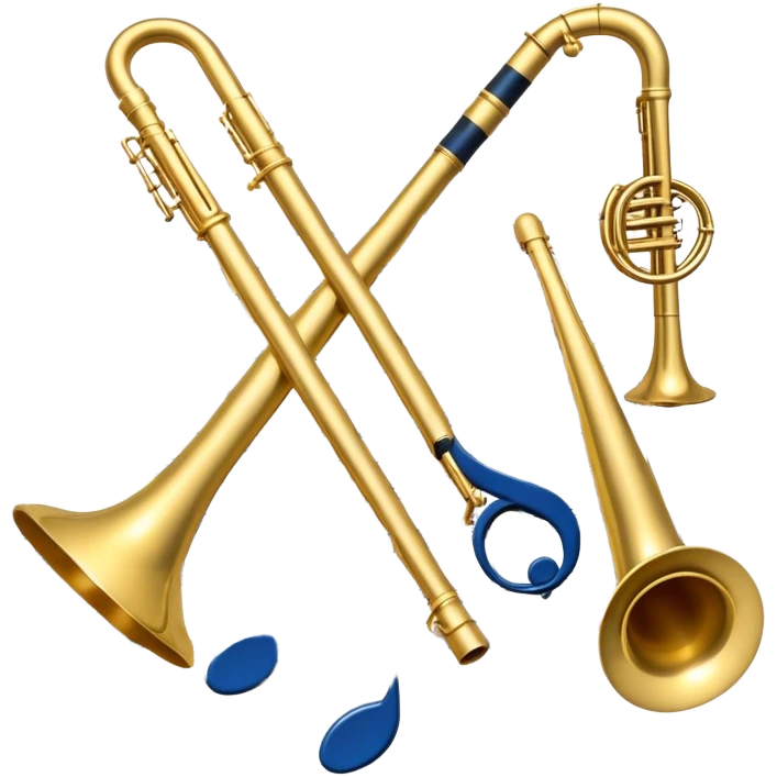 Create an elegant and artistic emoji that represents music arrangement and orchestration. The design should feature a conductor's baton, musical scores, and various orchestral instruments (drums, violin, trumpet, electric guitar, synthesizer). Incorporate flowing lines to represent harmony and orchestral balance, along with a subtle representation of sheet music. Use rich, classical colors like gold, silver, or deep blue, and create an atmosphere of sophistication and precision. The background should be transparent. emoji
