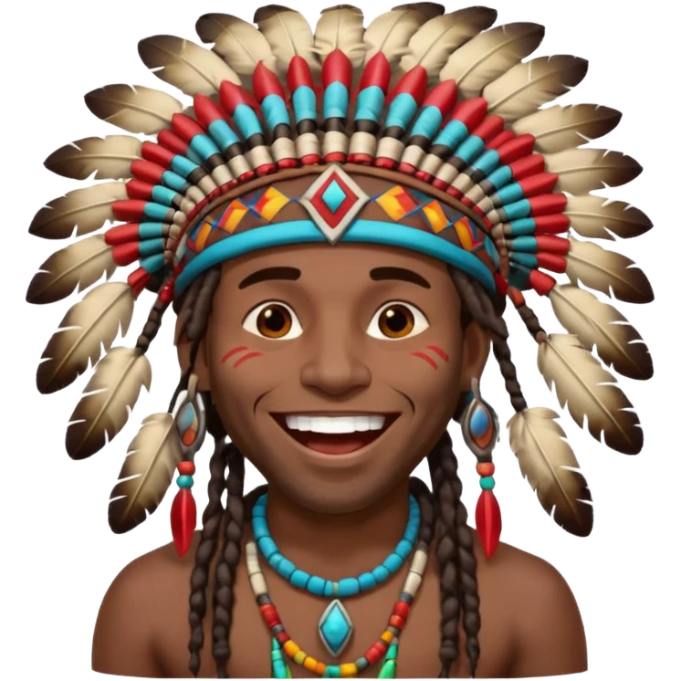 Black American man dark brown with dreads with a American Indian headdress with a laughing hard emoji