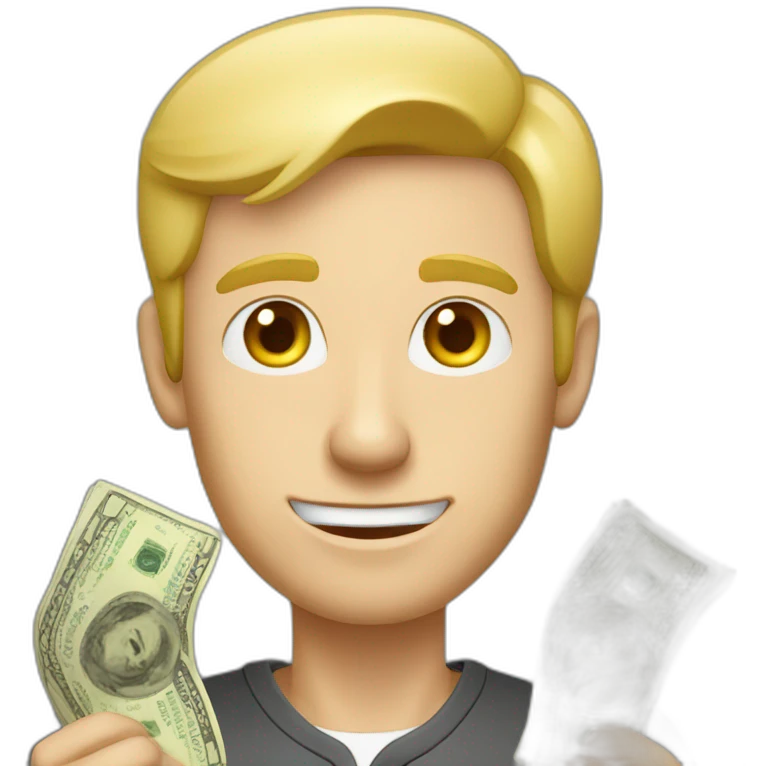 blonde caucasian middle-age male counting money emoji