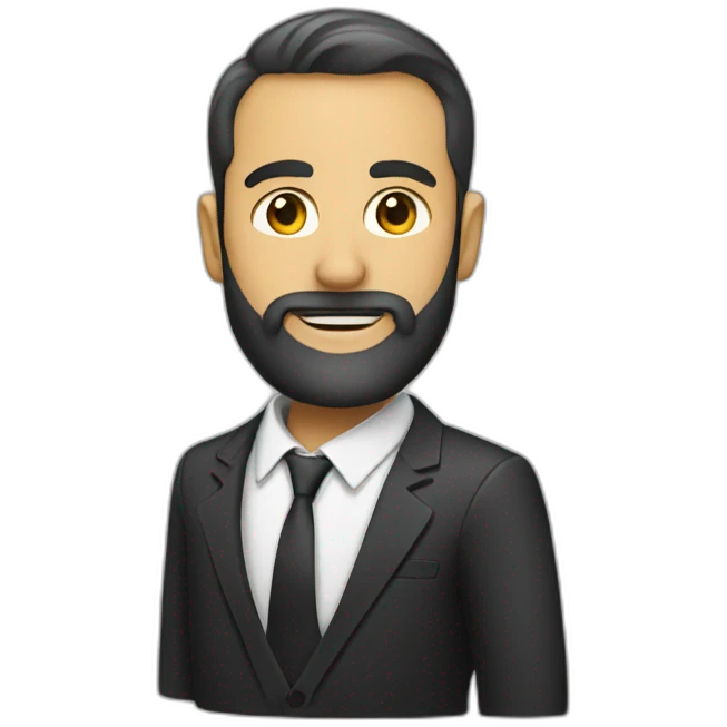 a man with a beard in a suit with a pencil behind his ear emoji