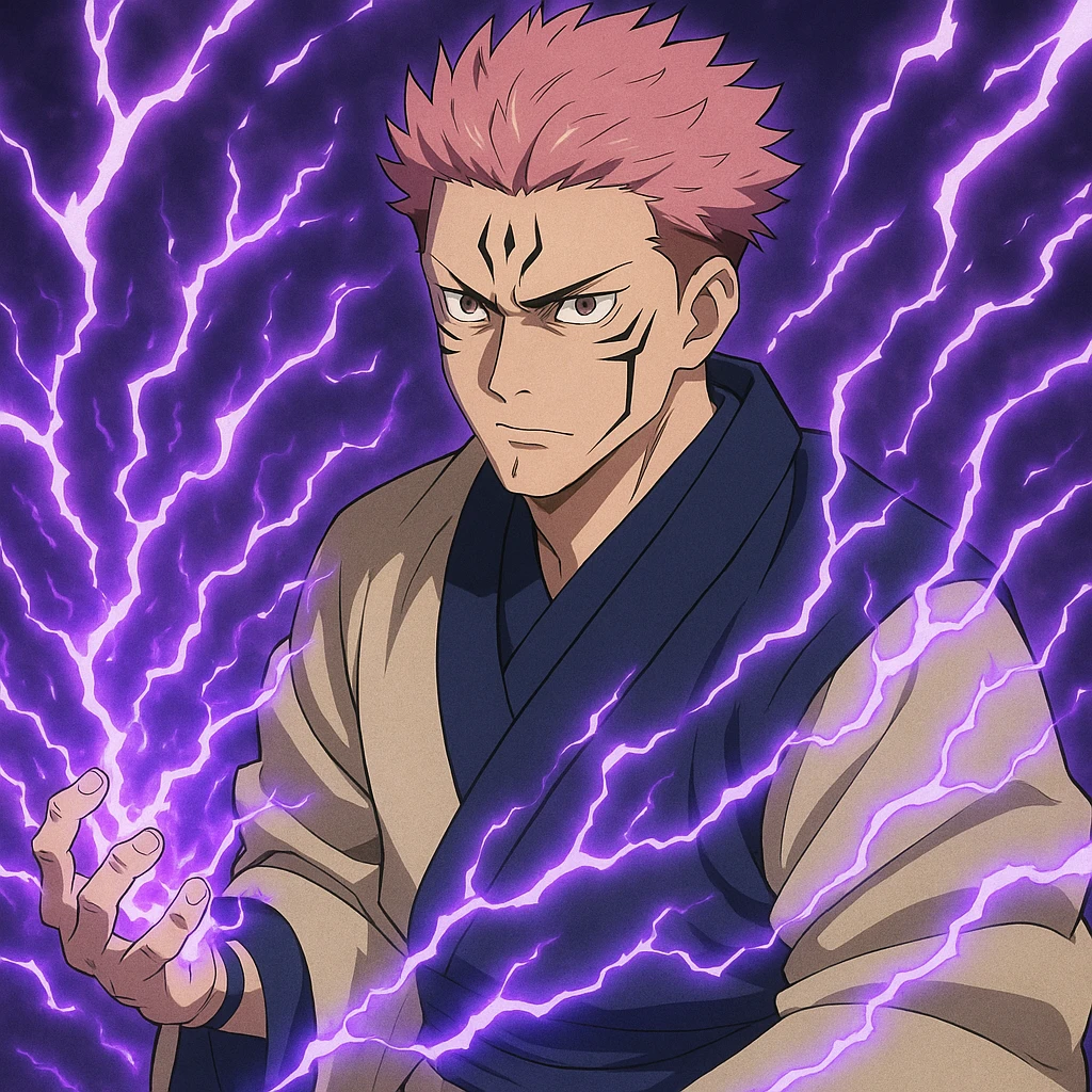 Ryomen Sukuna, Heian period, focused expression, activating Ryoi Kenkai, energy effects, anime style emoji