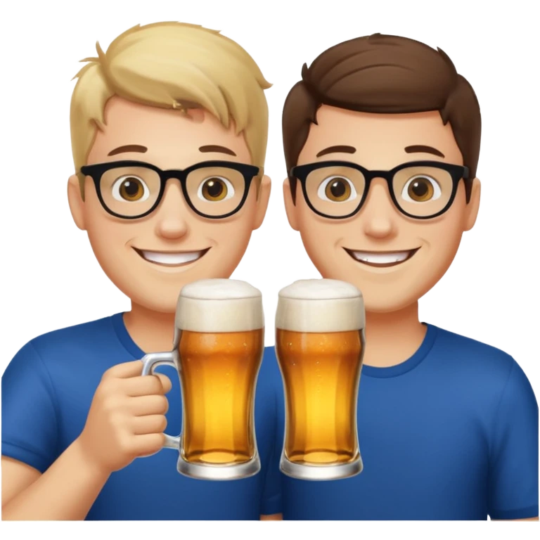 Two young guys holding a glass of beer in their hand and clinking glasses of beer emoji