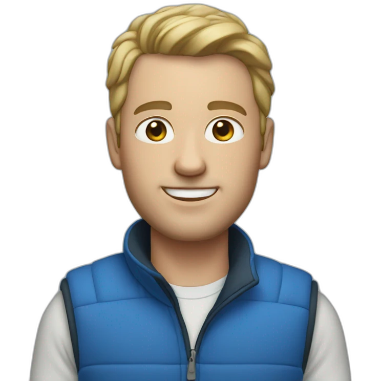 white male in blue fleece vest emoji