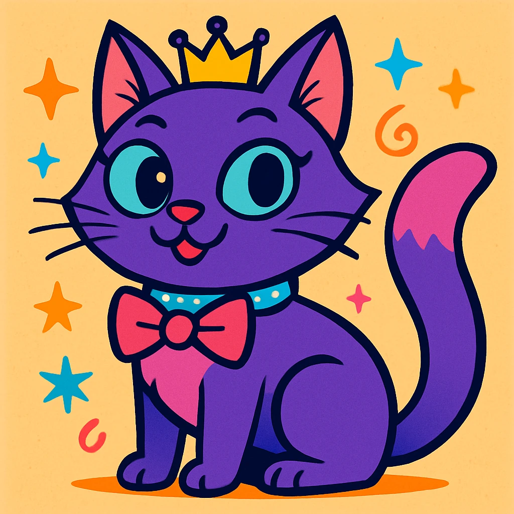 fancy cat, cartoonish, playful, exaggerated features, bright colors, whimsical accessories emoji