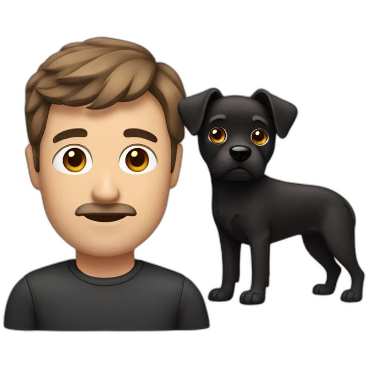 a man in his 50s brown hair with a black dog and looking important emoji