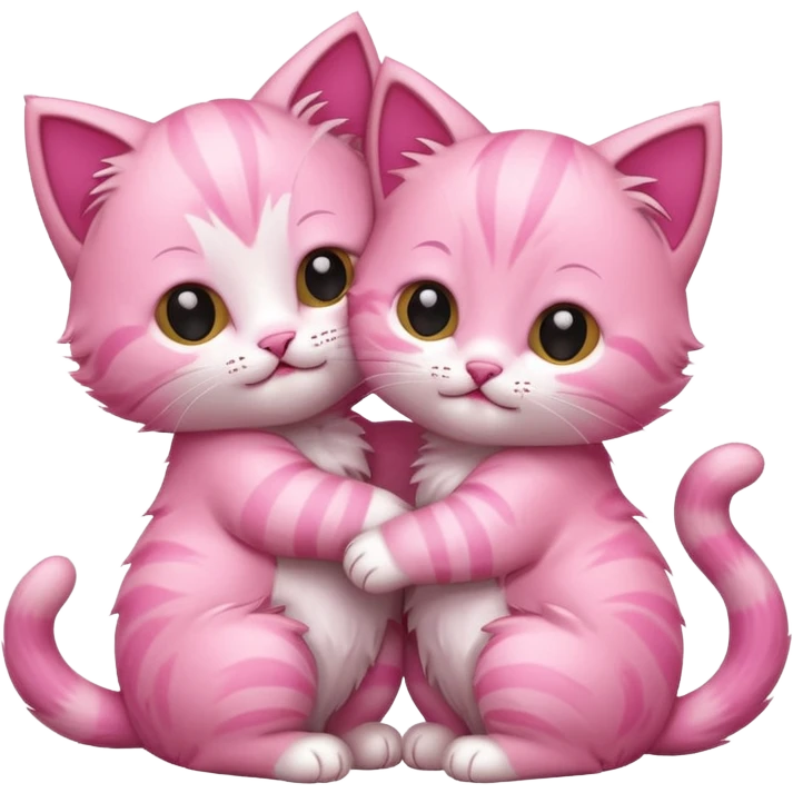 two hugging pink happy kittens emoji