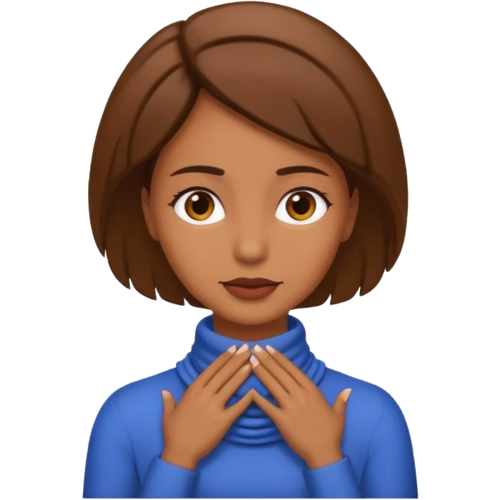 a brownskin emoji woman with her hands around her neck emoji