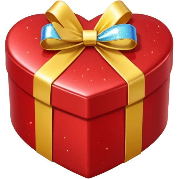 Cute kawaii sparkly shiny glossy romantic aesthetic Heart-shaped red gift box present with yellow wrapping emoji