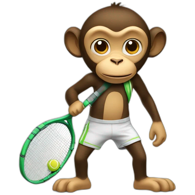 generate a monkey ready to play tenis with a bag with rackets and the hands in the pockets looking to one side emoji