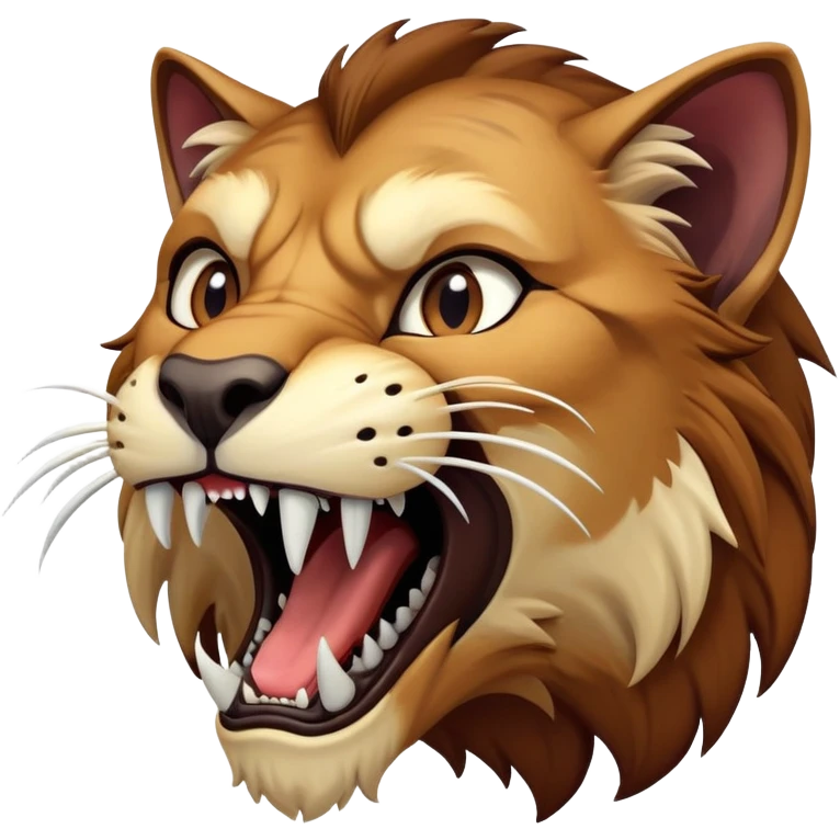 saber-toothed cat with extremely long, exaggerated canine teeth extending far beyond the jaw emoji