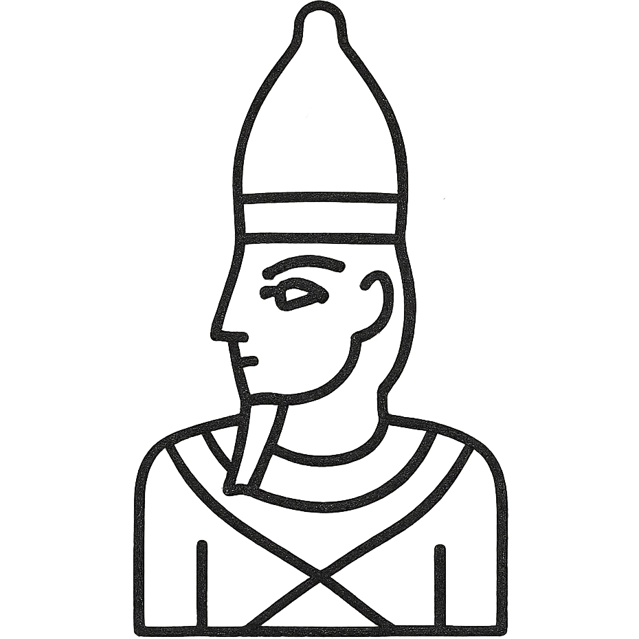 Osiris head, abstracted and geometric, very few details, hand drawn black outlined icon emoji