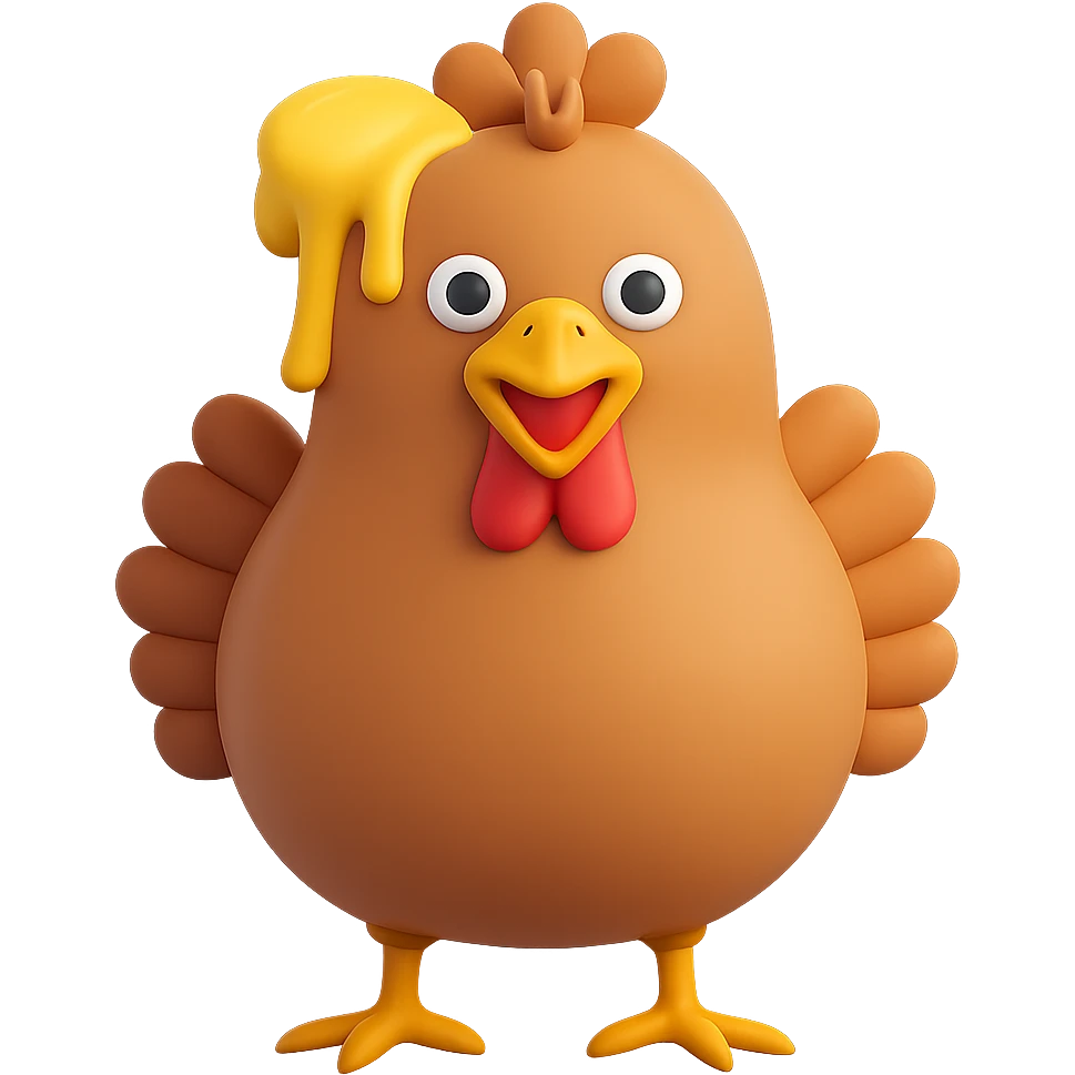 Make the butter on the chicken's head melting, in 3D emoji style, keep the background transparent. The original style is 3D emoji which does not support editing, so using general style to respect the 3D emoji look. emoji