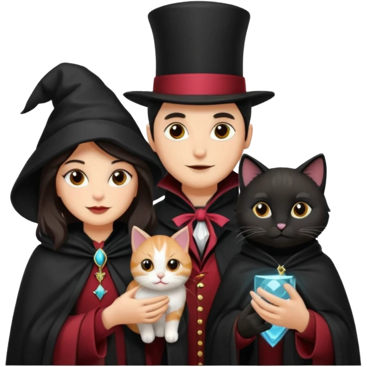 magician couple and their pet cat emoji