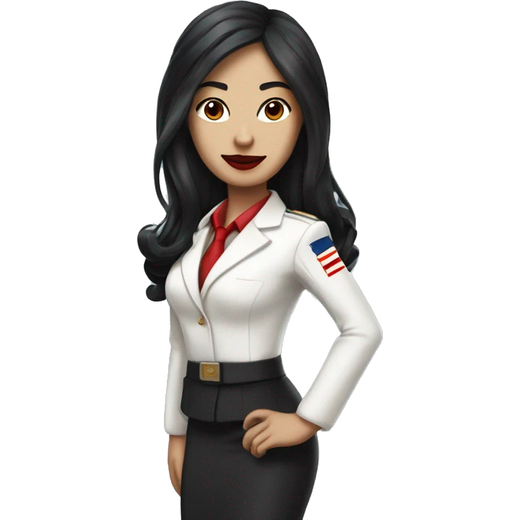 Flight attendant with long black hair, red lips and white skin with a pilot man with beige skin and black hair emoji