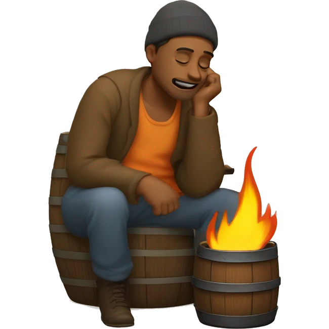poor man warms himself by a barrel of firepoor man sitting by fire emoji