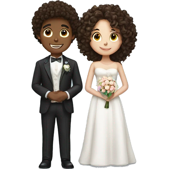 Brunette girl and boy with curly hair getting married emoji