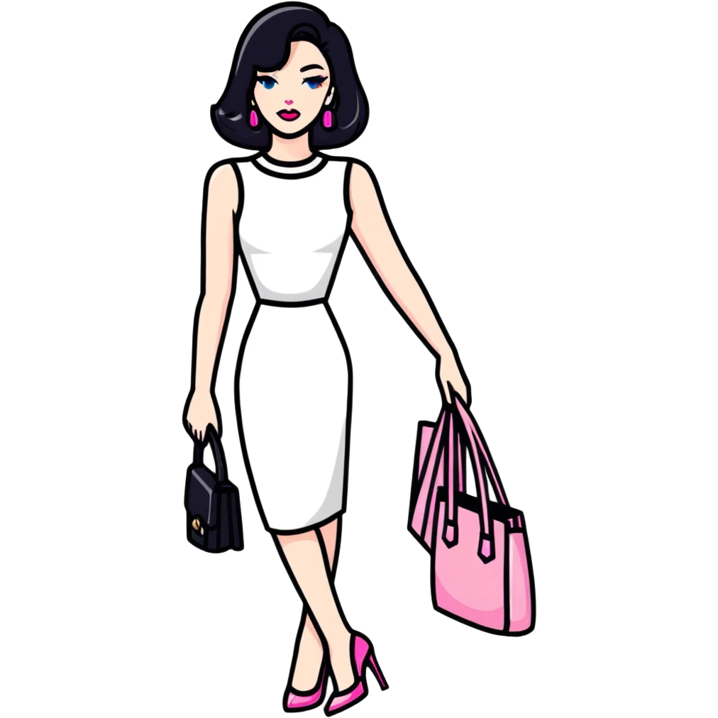 Girly fashion items like pink lipstick, high heels, and handbag emoji