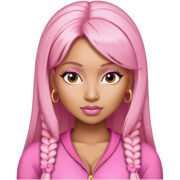 Nicki Minaj wearing a pink outfit with blonde and pink hair emoji