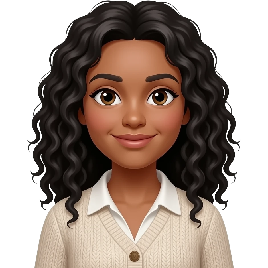 light latte-skinned long curly black hair teacher in a jumper emoji