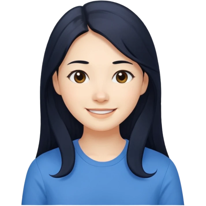 검정 긴머리에 청순한 직장인의 모습 파란셔츠입고 웃고 있으면 좋겠어 emoji