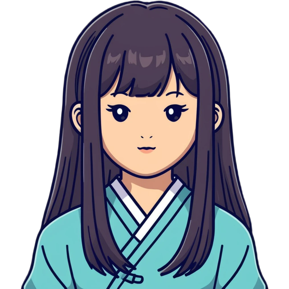 Cute Japanese girl with straight bangs and long straight hair emoji