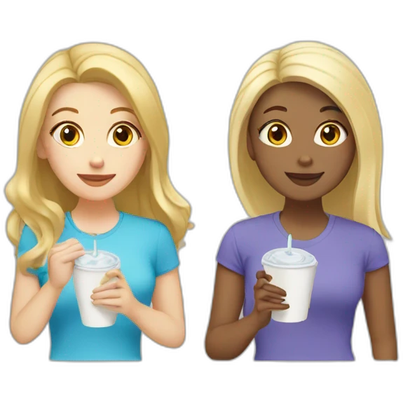 white girl with blonde hair and white girl with brunette hair eat lunch emoji