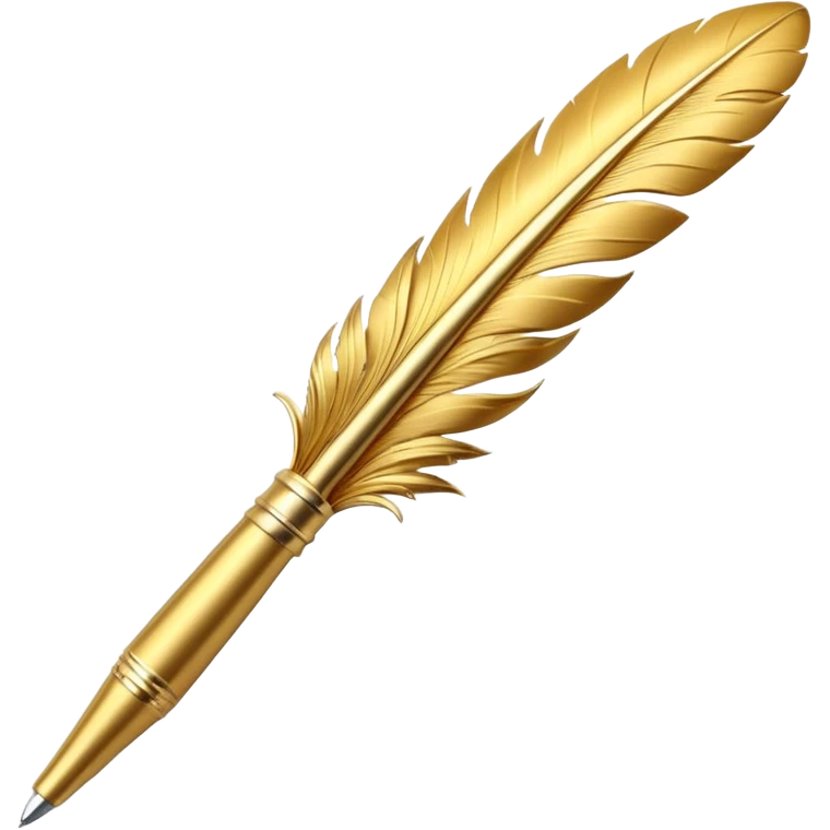 3D perspective Premium golden feather pen emoji