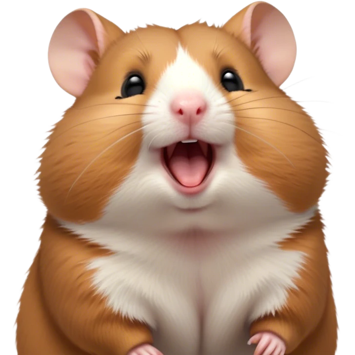 Cinematic Cute Yawning Brown Hamster Portrait Emoji, Head tilted slightly with a dramatic, wide-open yawn, showcasing a smooth, rich brown fur with tiny droopy ears, round dark eyes barely open in drowsy contentment, Simplified yet irresistibly adorable features, highly detailed, glowing with a soft, cozy glow, high shine, relaxed yet expressive, stylized with a touch of whimsy, bright and endearing, soft glowing outline, capturing the essence of a sleepy yet affectionate hamster, so drowsy it feels like it could stretch out of the screen and curl up for a nap! emoji