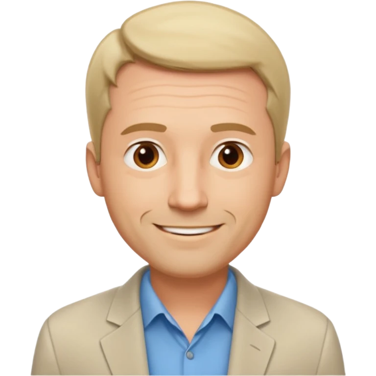 Мужчина средних лет с аккуратной короткой стрижкой и лёгкой щетиной, спокойное доброжелательное выражение лица, одет в лаконичный светлый пиджак и однотонную футболку.The benefactor emoji