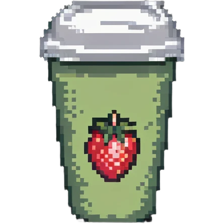 strawberry green tea in a to-go cup pixel art emoji