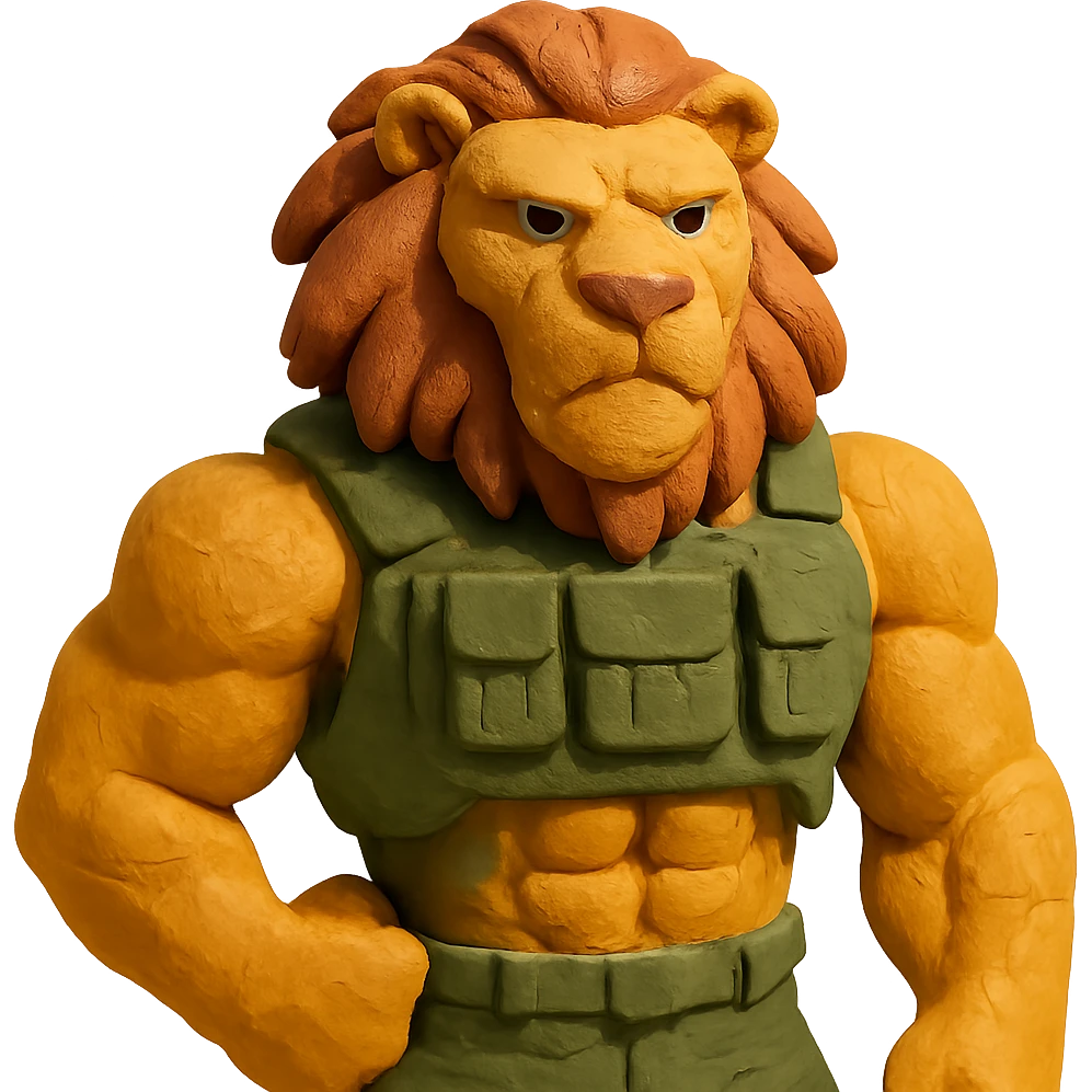 muscular lion wearing a military vest emoji