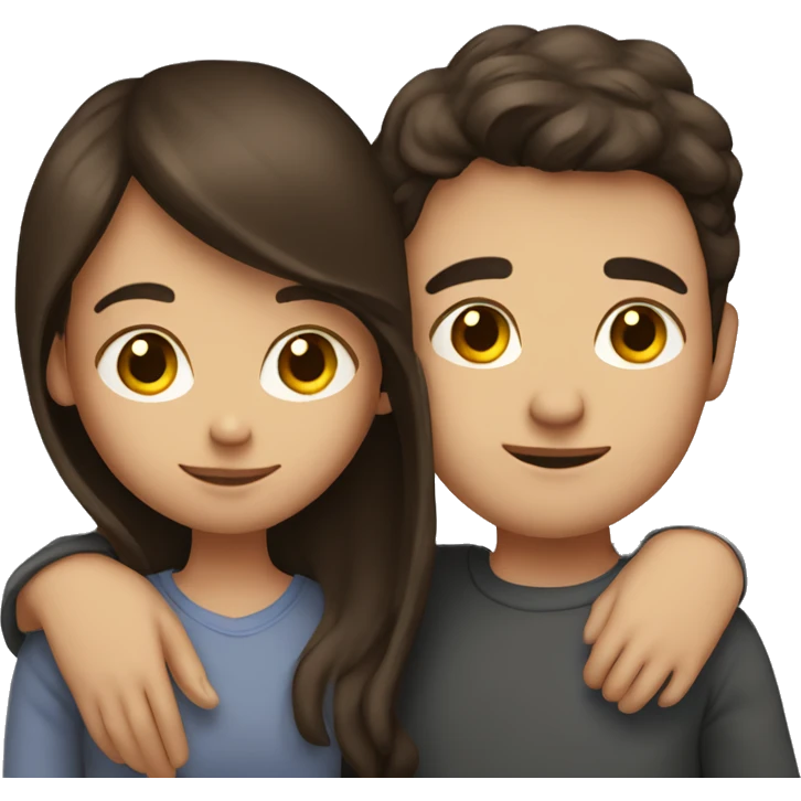 Brunette girl and brunette boy hugging  emoji
