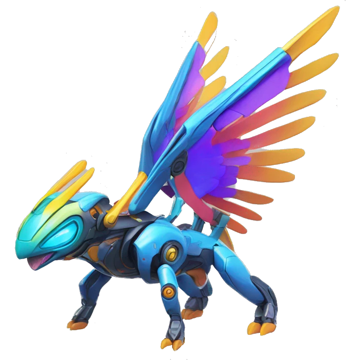 Colorful Neon Colors Vibrant Colors Flying Futuristic Mechanical Fakémon-Pokémon-Creature Full Body emoji