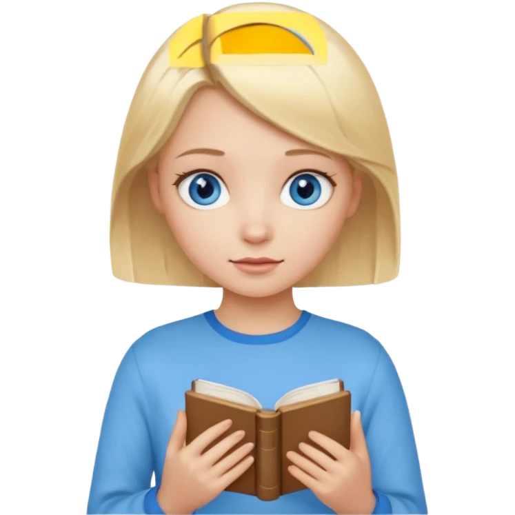 girl with blonde hair and blue eys with heands telling what  emoji