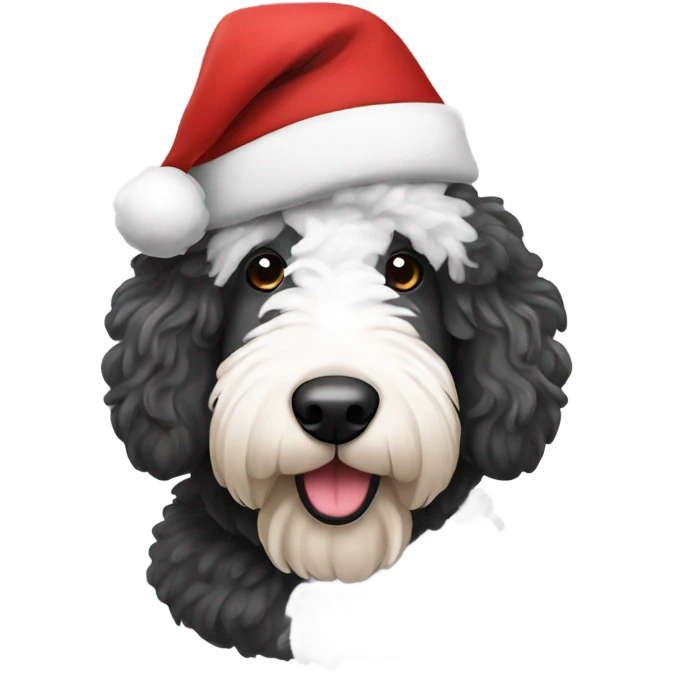 Sheepadoodle wearing a Santa hat emoji