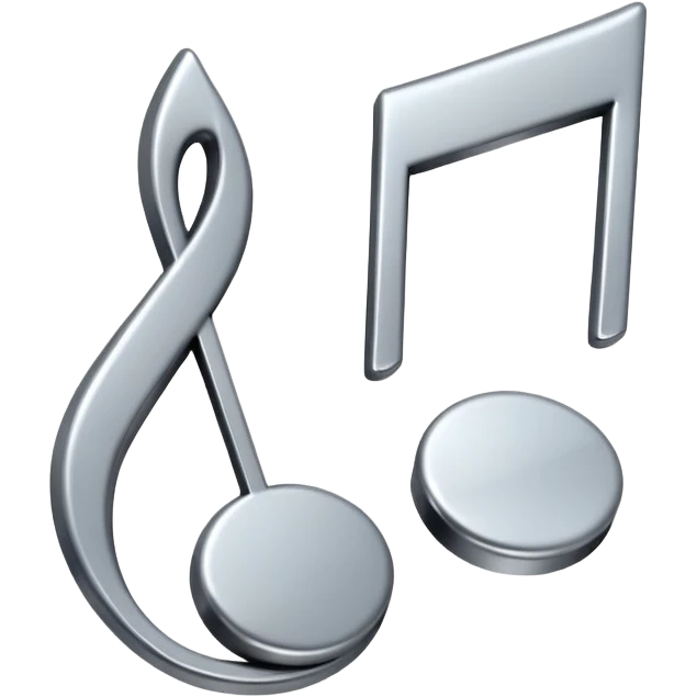 Minimal emoji icon of a single metallic silver music note, clean shape, smooth edges emoji