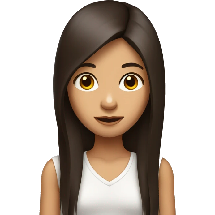 girl with dark brown long straight hair with monkey emoji