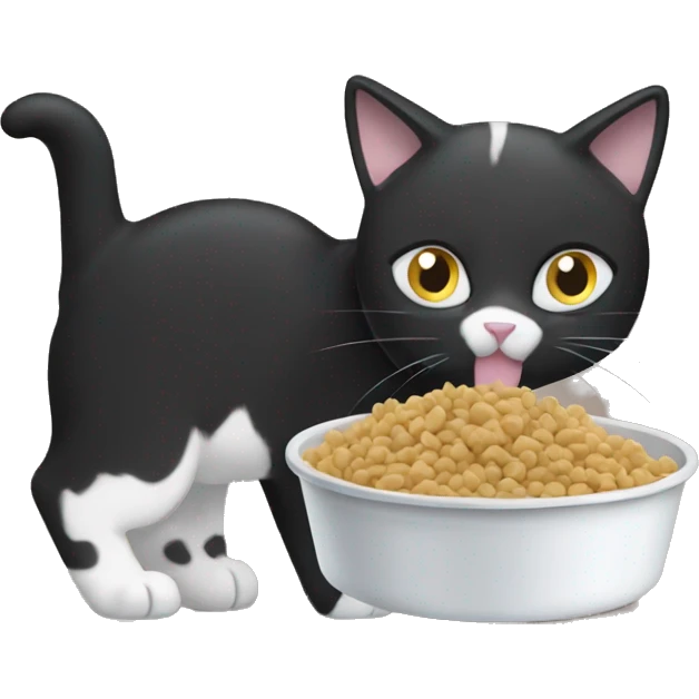 black and white cat eating cat food emoji