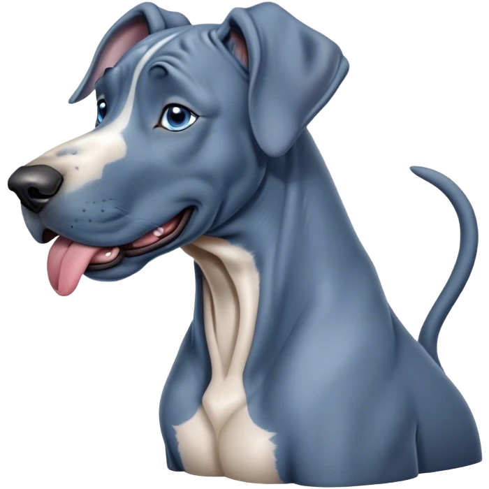 Cinematic Cute Yawning Blue Great Dane Portrait Emoji, Head tilted slightly with a dramatic, wide-open yawn, showcasing a smooth blue Fur with a cool luster, floppy ears slightly drooping, round steel-blue eyes barely open in drowsy contentment, Simplified yet irresistibly adorable features, highly detailed, glowing with a soft, cozy glow, high shine, relaxed yet expressive, stylized with a touch of whimsy, bright and endearing, soft glowing outline, capturing the essence of a sleepy yet affectionate guardian, so drowsy it feels like it could stretch out of the screen and curl up for a nap! emoji