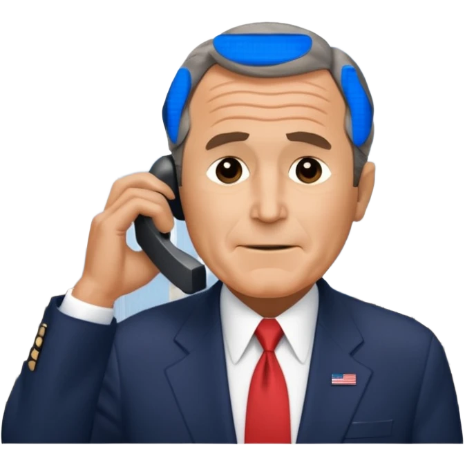 animated emoji of the world trade center with a plane crashed into it and george bush on a phone in front of it emoji