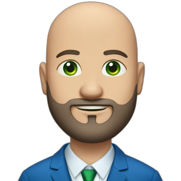 green-eyed overweight bald man with a beard in a blue suit emoji