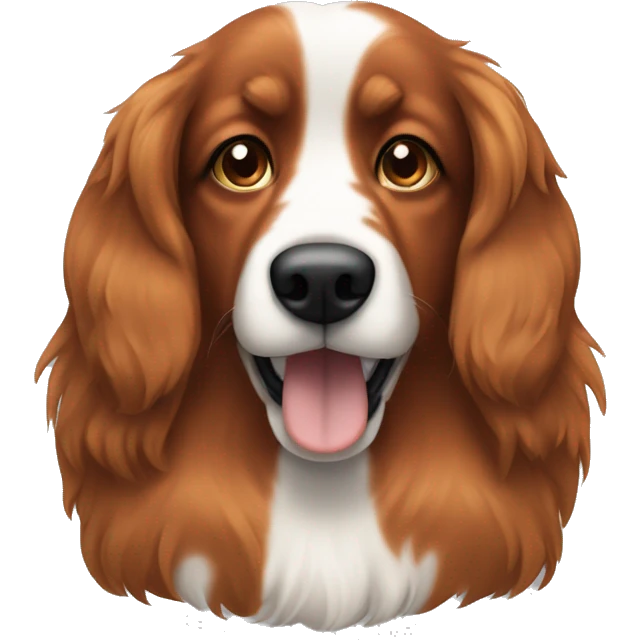long haired copper dog with white belly and black spots on nose and floppy ears emoji
