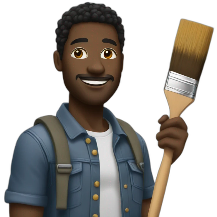 Black male with paint brush going super Sain emoji
