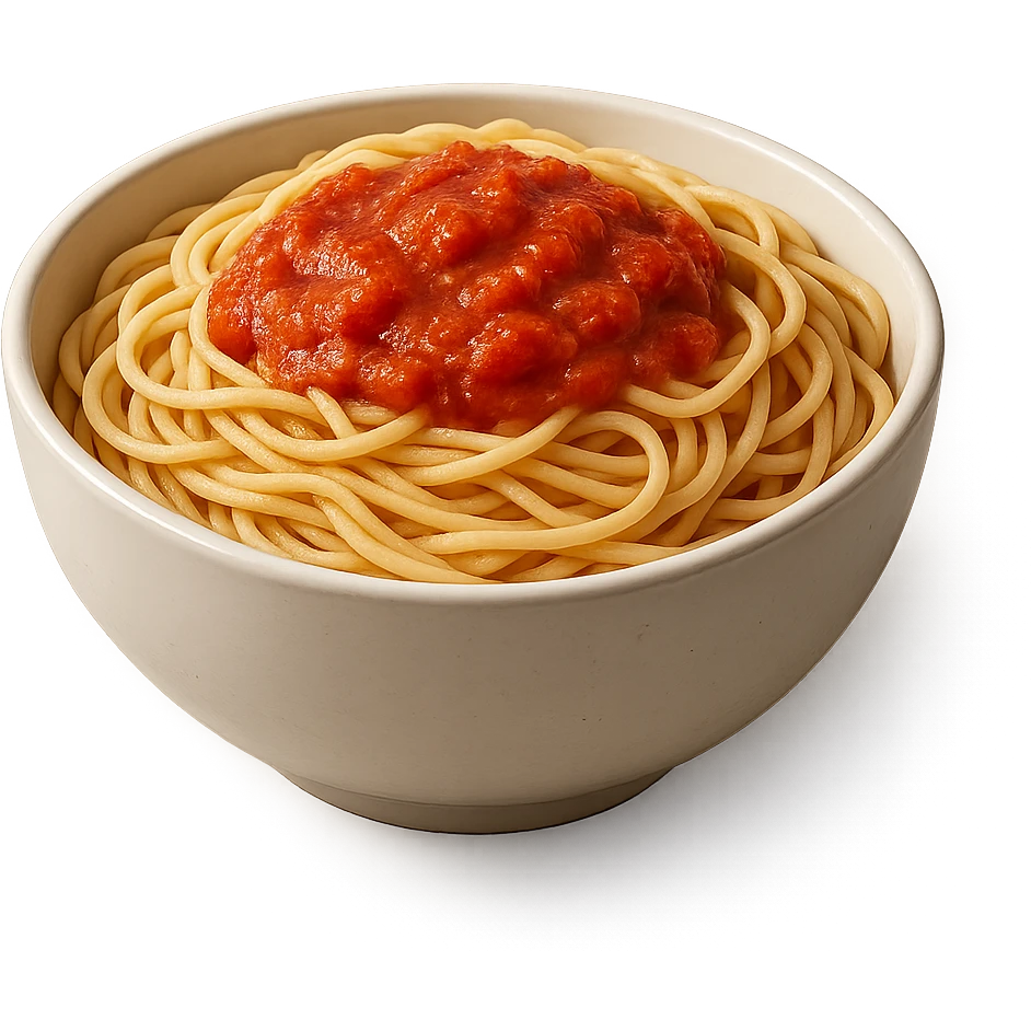 bowl di pasta al sugo vista frontalmente, iperrealistico 4k emoji