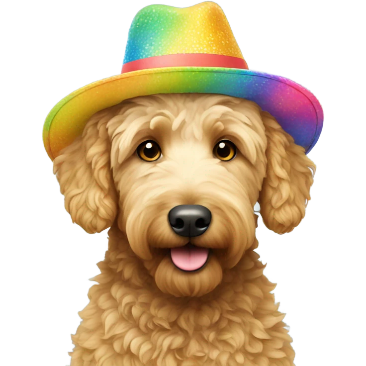 Golden doodle with a summer hat emoji
