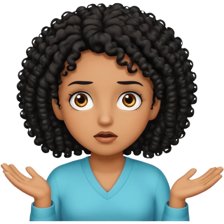 brown skin black curly head with lashes shrugging  emoji