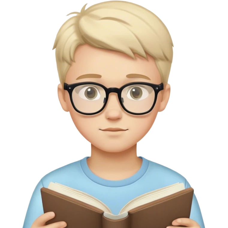 A handsome￼￼ white teenage boy wearing glasses, reading a book, with a pastel theme. emoji