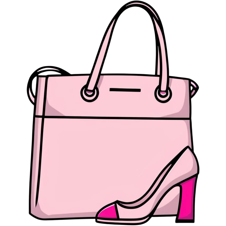 Girly fashion items like pink lipstick, high heels, and handbag emoji